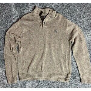Chaps Knit Sweater Men's Corduroy Elbow Patches Tan Casual 100% Cotton, XL